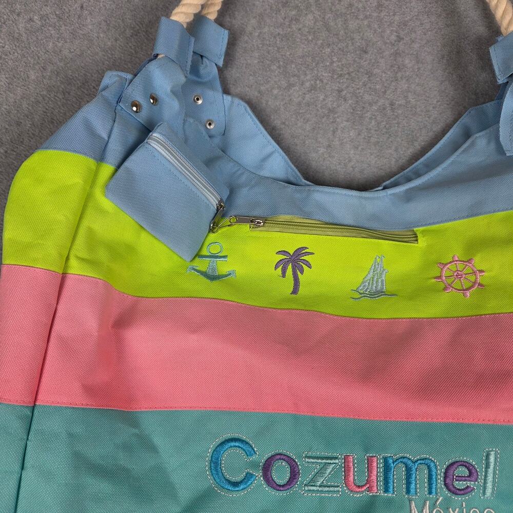 🌼Cozumel Mexico Tote Bag Stripe Rope Handles Zippered attached Coin Purse - Picture 7 of 15